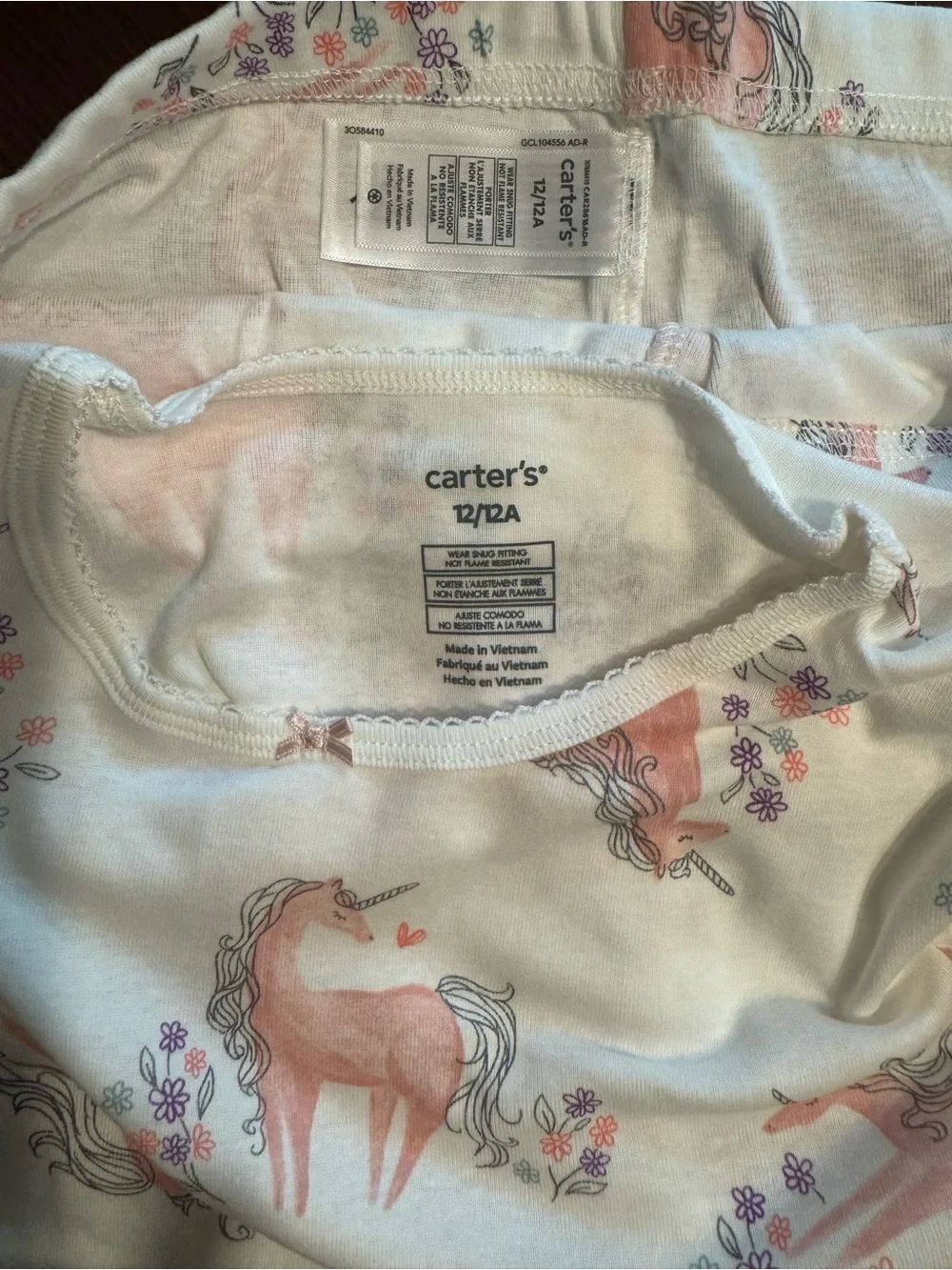 Carter's NWT Girls Snug Fitting Pink and White Unicorn 2-Pack Pajama Set Sz 12